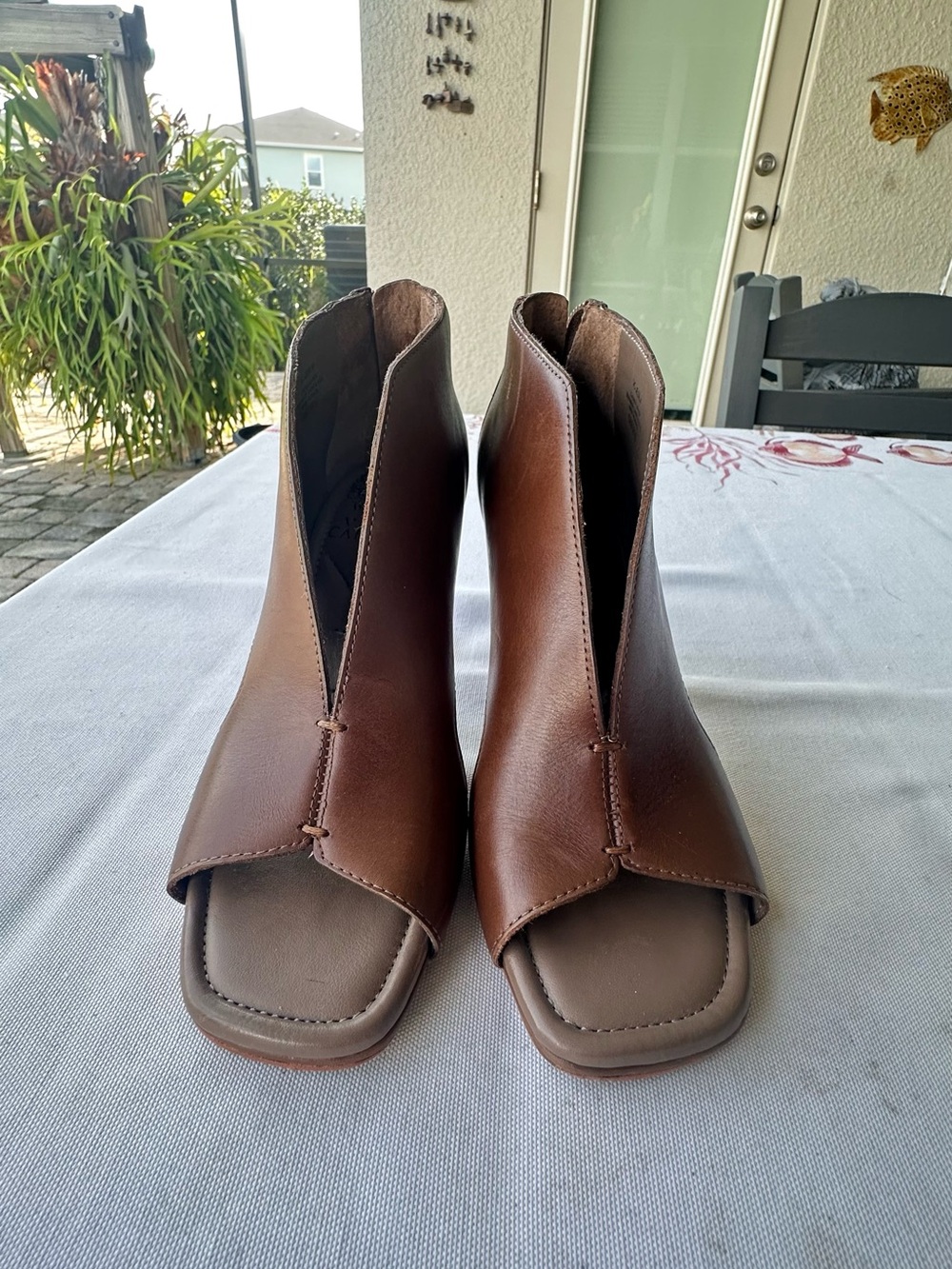 Vince Camuto Boots Size Us 6M Jesilia Zip Open Toe Heeled Booties Brown Leather
